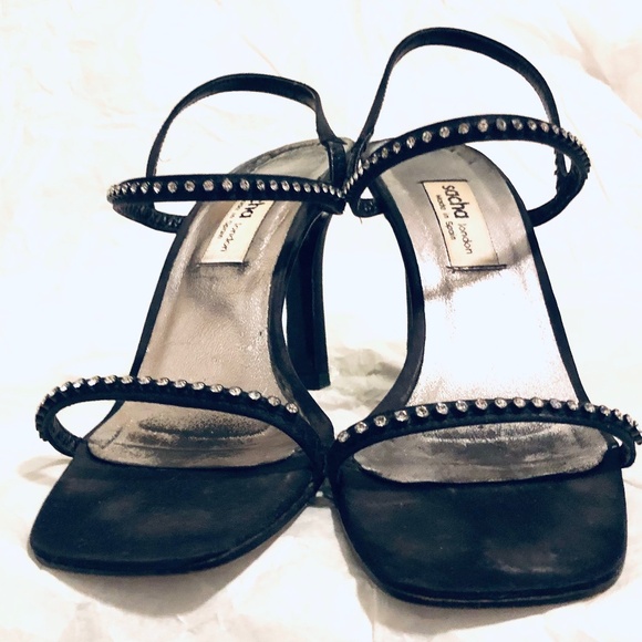 Rhinestone & Black Satin 4" Heels - Picture 6 of 14